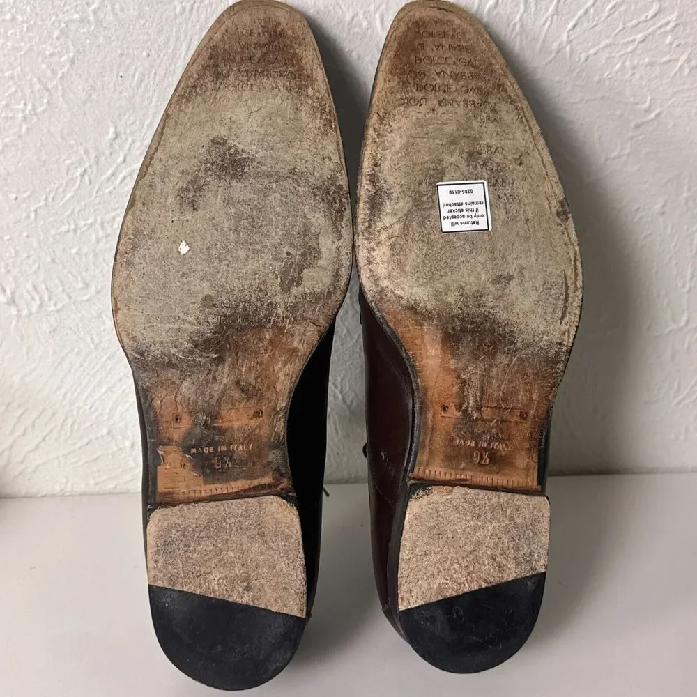 Dolce & Gabbana Brown Leather Apron Toe Derby Dress‎ Shoes Mens 9.5 Italy
